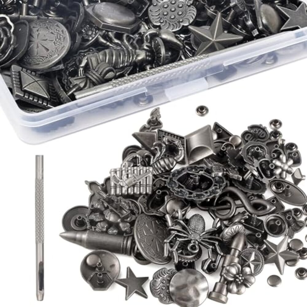 70Sets Assorted Conchos Mixed Antique Silver Color Studs Spikes